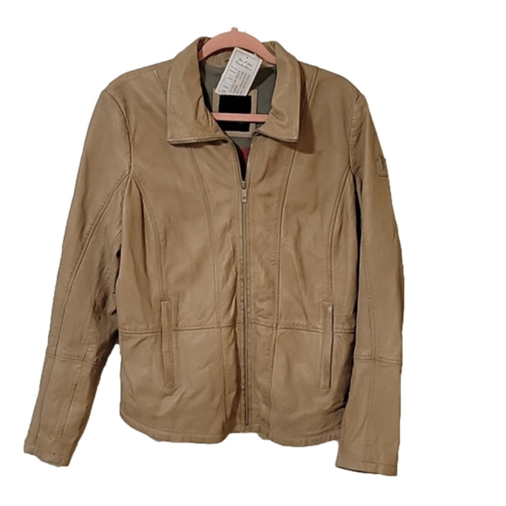 NWOT MAURITIUS Beige Genuine Leather Moto Jacket US L